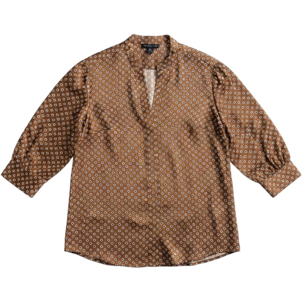 Sanctuary Womens 2X Brown Polka Dot Geo Print Blouse Glam